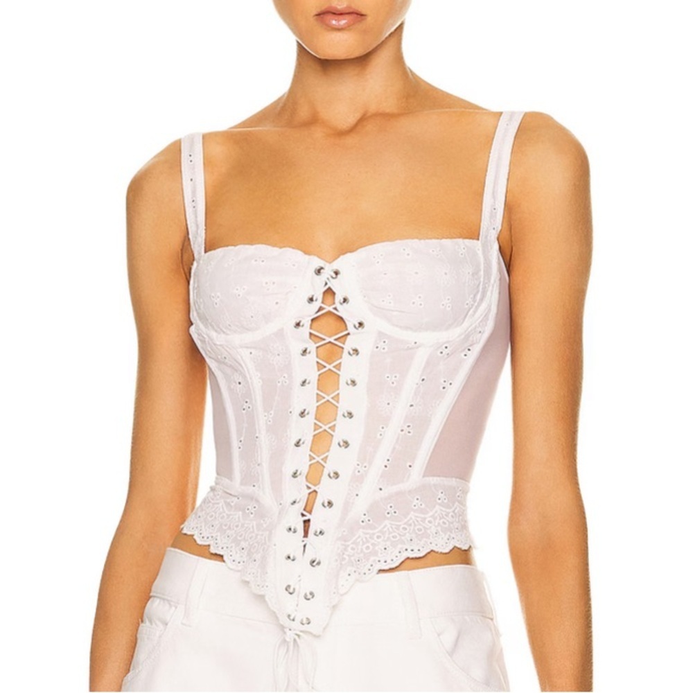 NWT Miaou Deville Cotton Eyelet Sheer Lace Tie Bustier Corset Top Cottage White - Picture 3 of 12